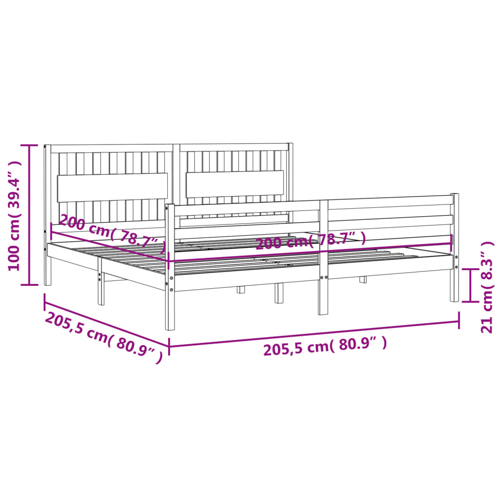 vidaXL Bedframe met hoofdbord massief hout 200x200 cm