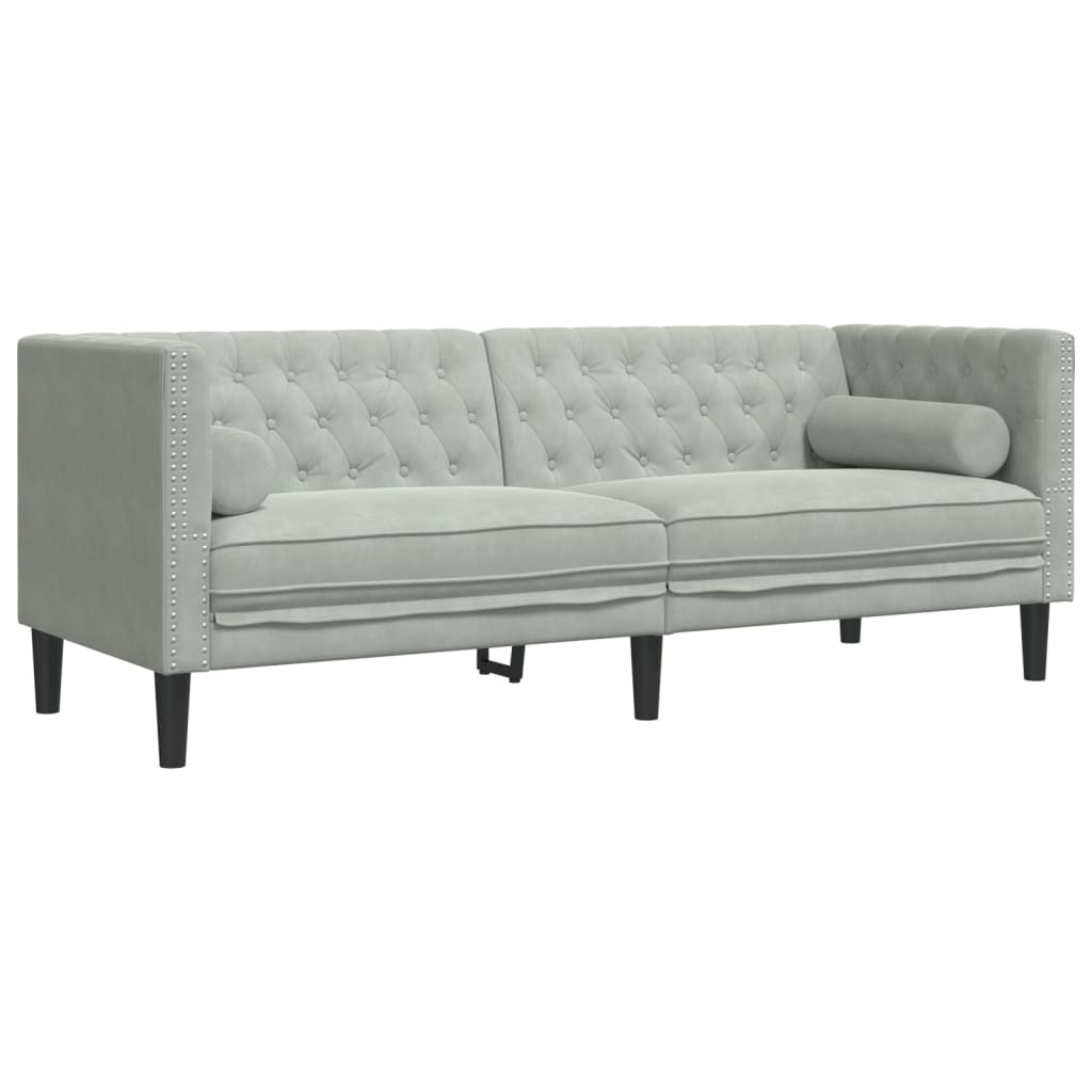 vidaXL 3-delige Loungeset Chesterfield met bolsters fluweel lichtgrijs