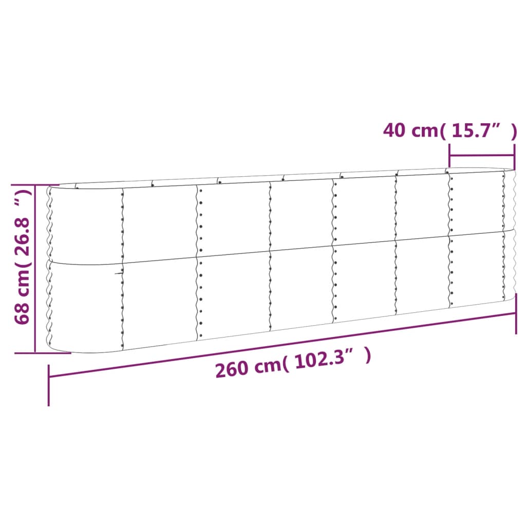 vidaXL Plantenbak 260x40x68 cm gepoedercoat staal groen