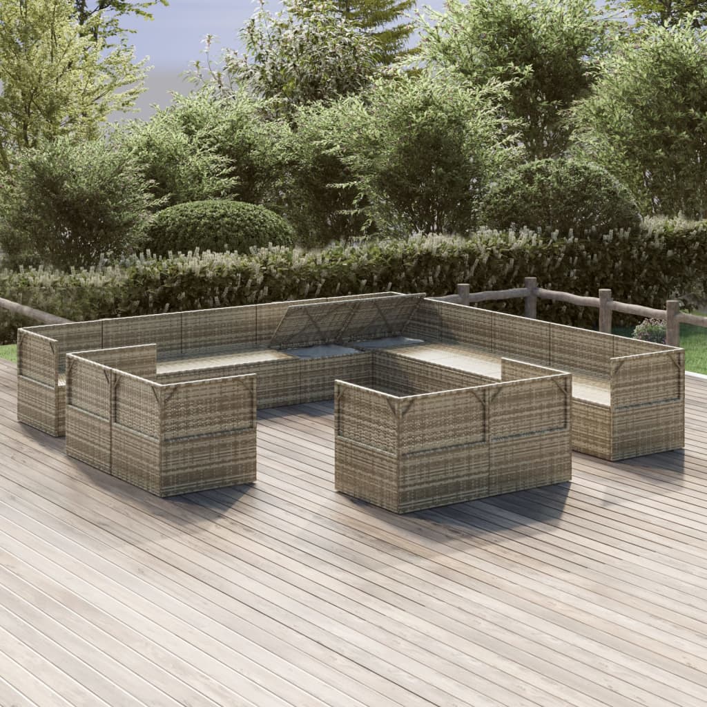 vidaXL 13-delige Loungeset met kussens poly rattan grijs