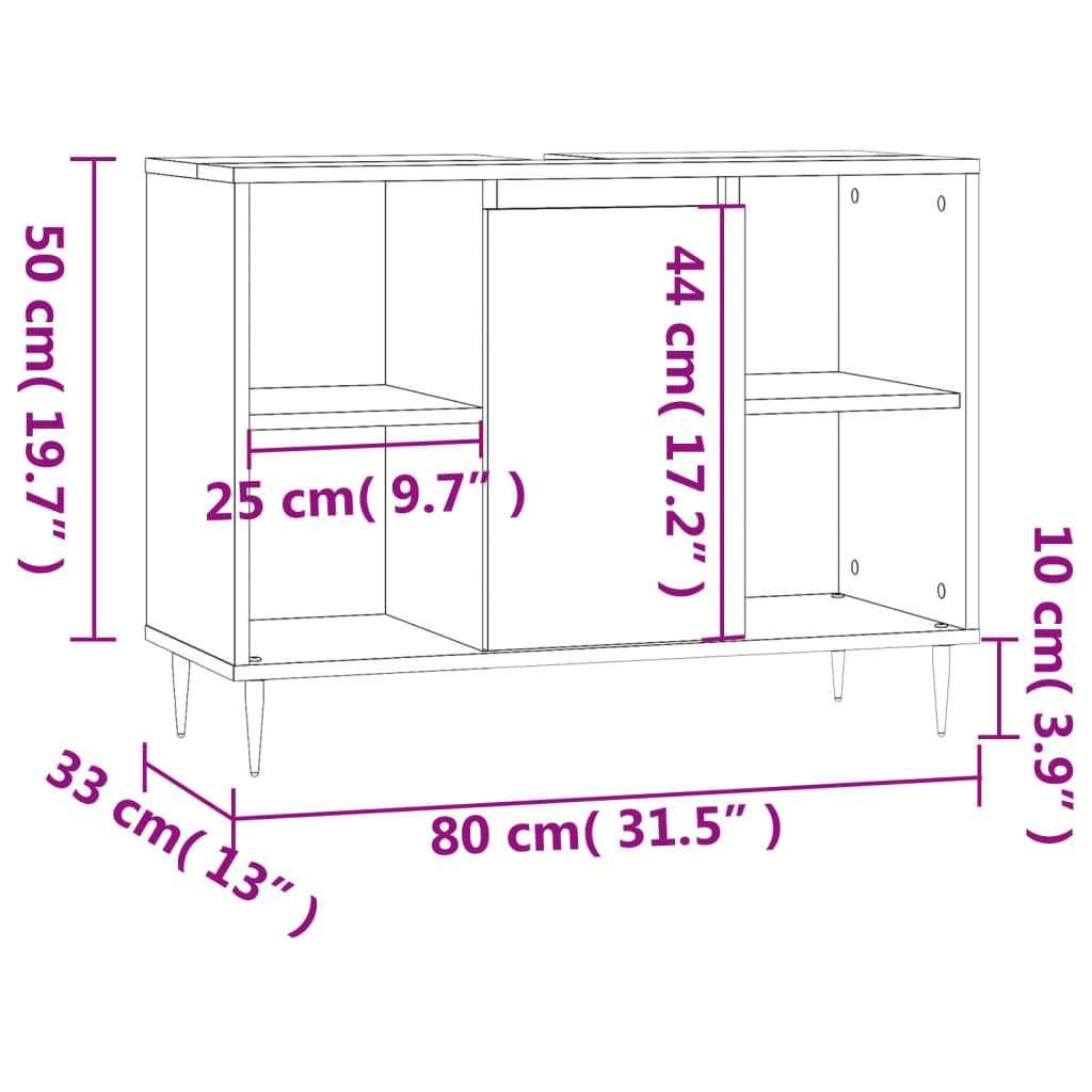 vidaXL Badkamerkast 80x33x60 cm bewerkt hout hoogglans wit