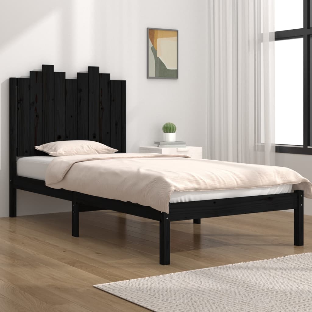 vidaXL Bedframe massief grenenhout zwart 75x190 cm