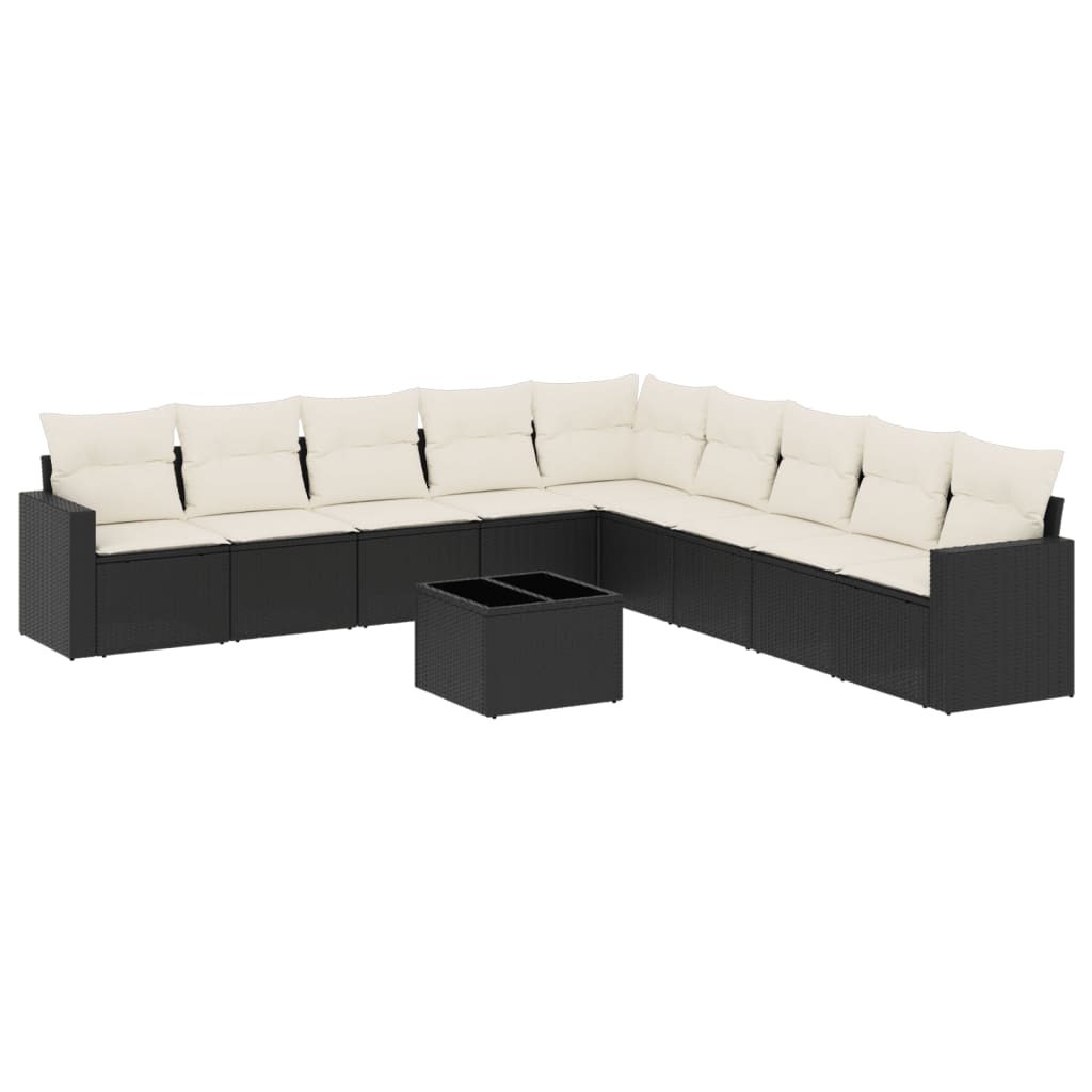 vidaXL 10-delige Loungeset met kussens poly rattan zwart