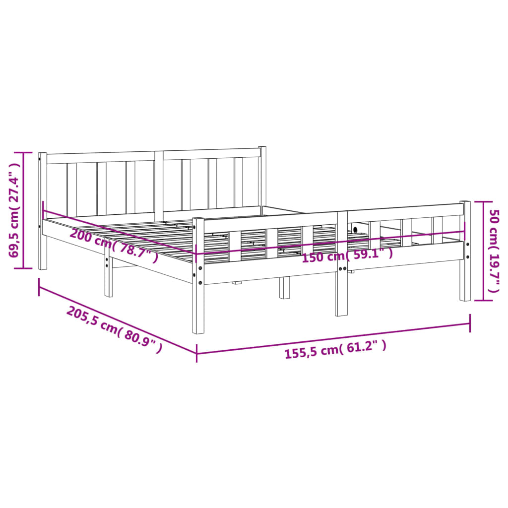 vidaXL Bedframe zonder matras massief grenenhout wasbruin 150x200 cm