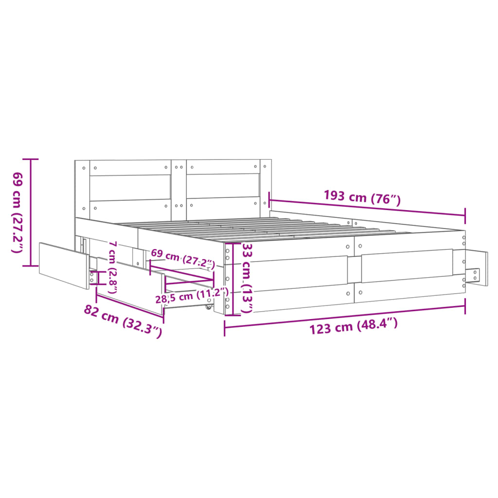 vidaXL Bedframe met hoofdeinde bruin eikenkleur 120x190 cm