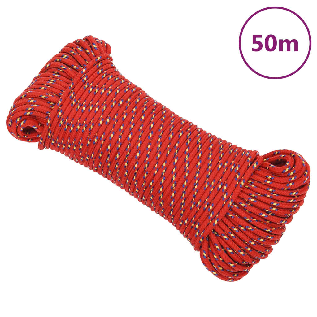 vidaXL Boottouw 3 mm 50 m polypropyleen rood