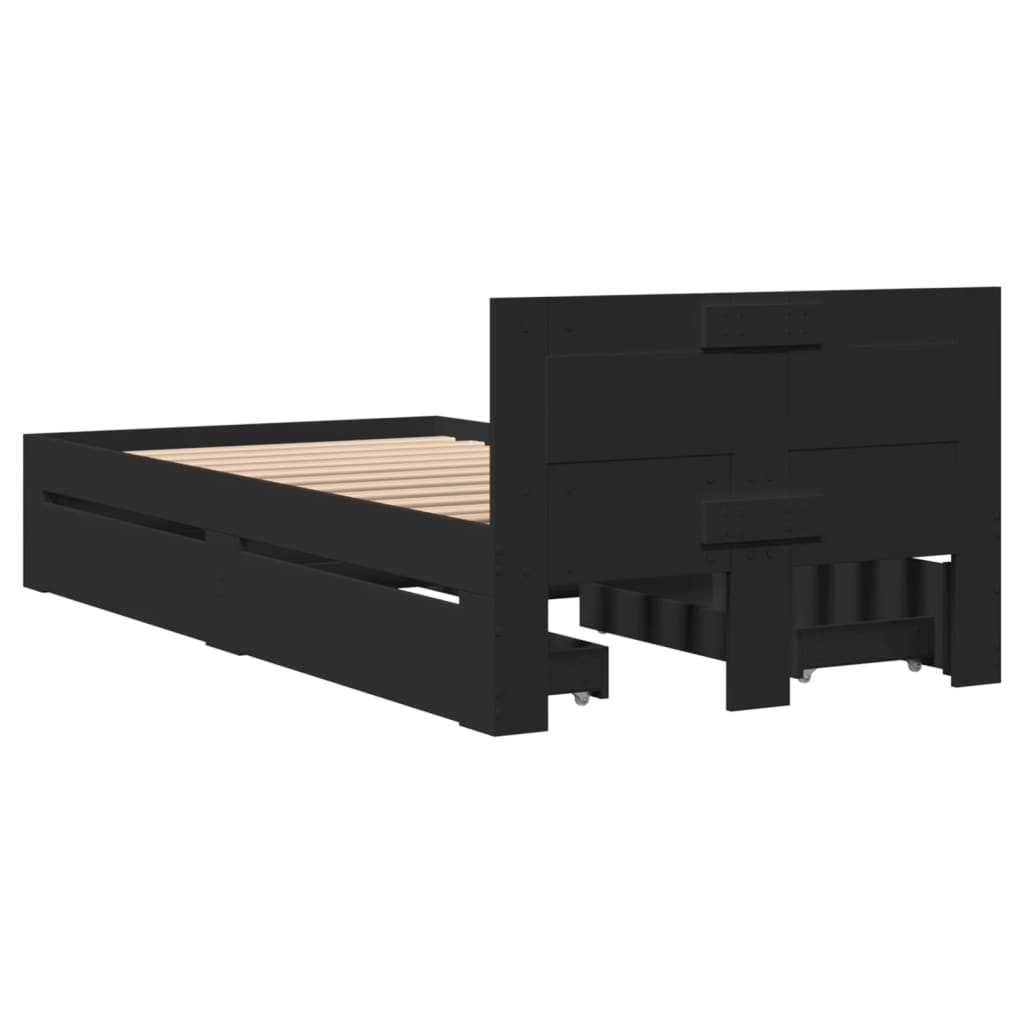 vidaXL Bedframe met hoofdbord bewerkt hout zwart 75x190 cm