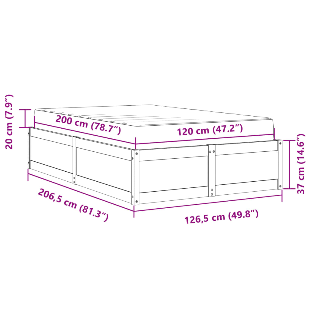 vidaXL Bed met matras massief grenenhout wit 120x200 cm