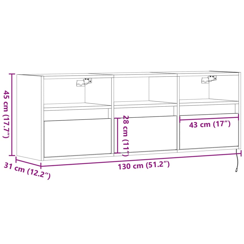 vidaXL Tv-wandmeubel met LED-verlichting 130x31x45 cm zwart