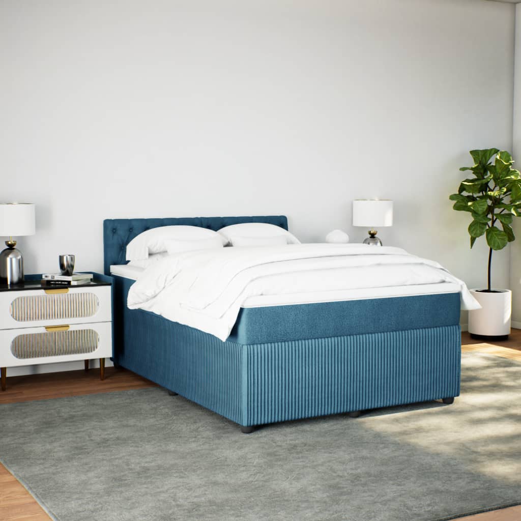 vidaXL Boxspring met matras fluweel blauw 140x190 cm