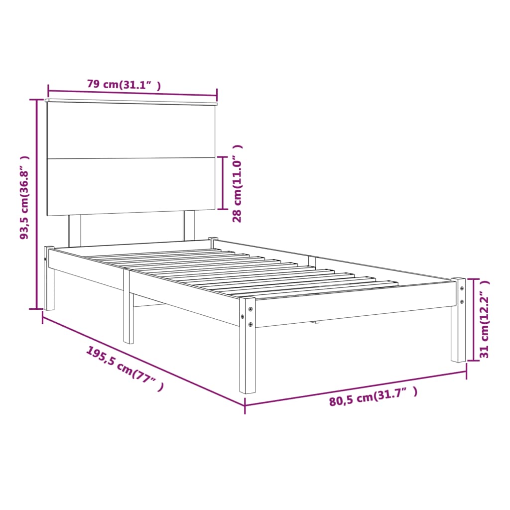 vidaXL Bedframe massief hout honingbruin 75x190 cm