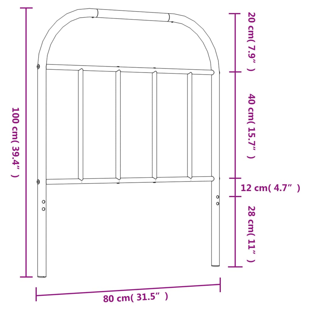 vidaXL Hoofdbord metaal zwart 75 cm