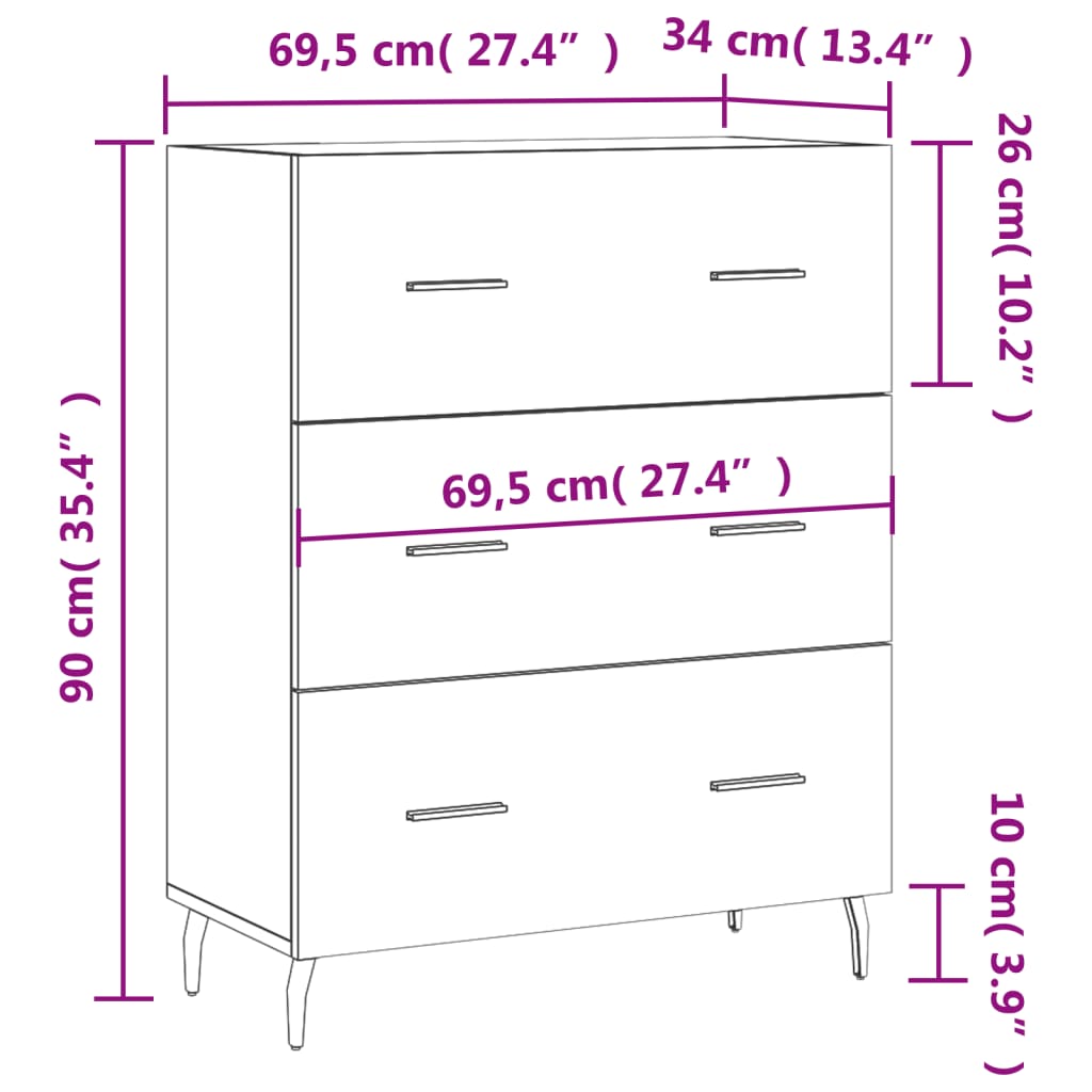 vidaXL Dressoir 69,5x34x90 cm bewerkt hout bruin eikenkleur