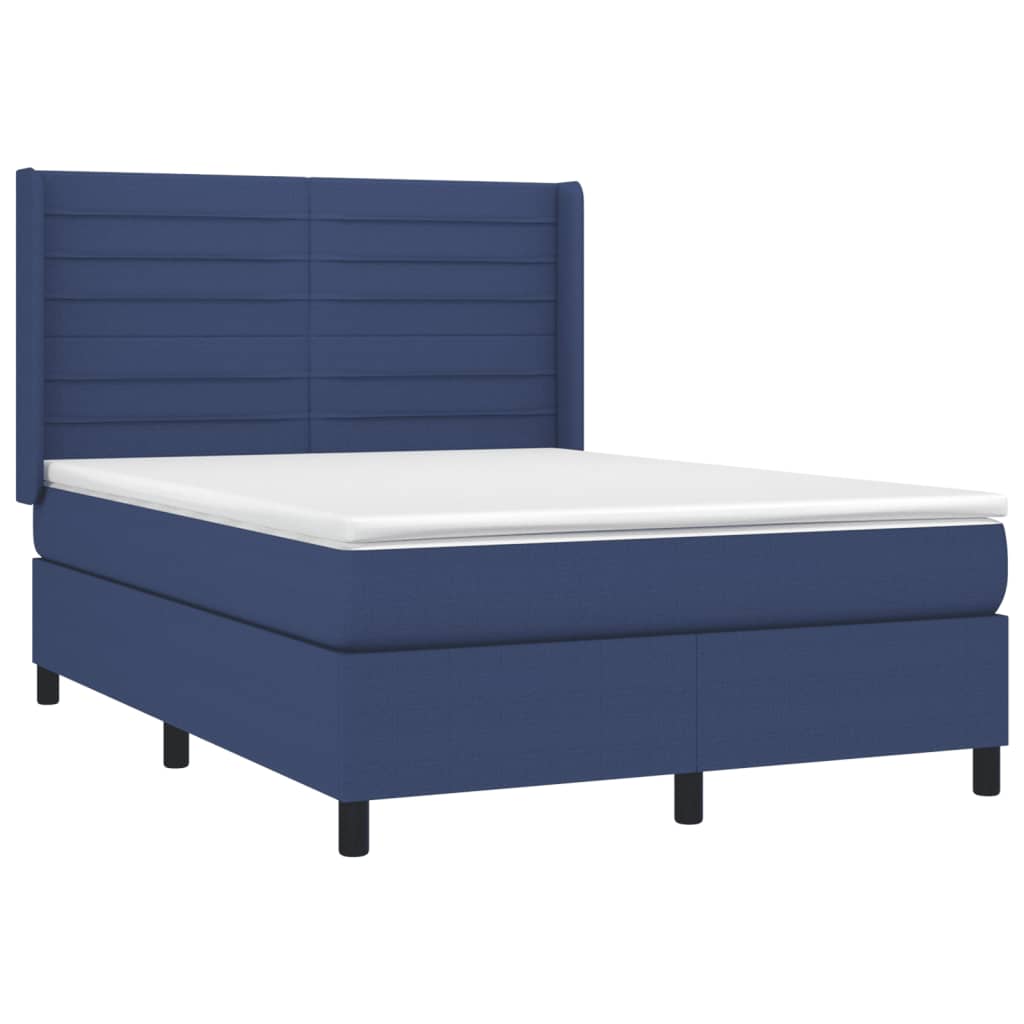 vidaXL Boxspring met matras en LED stof blauw 140x200 cm