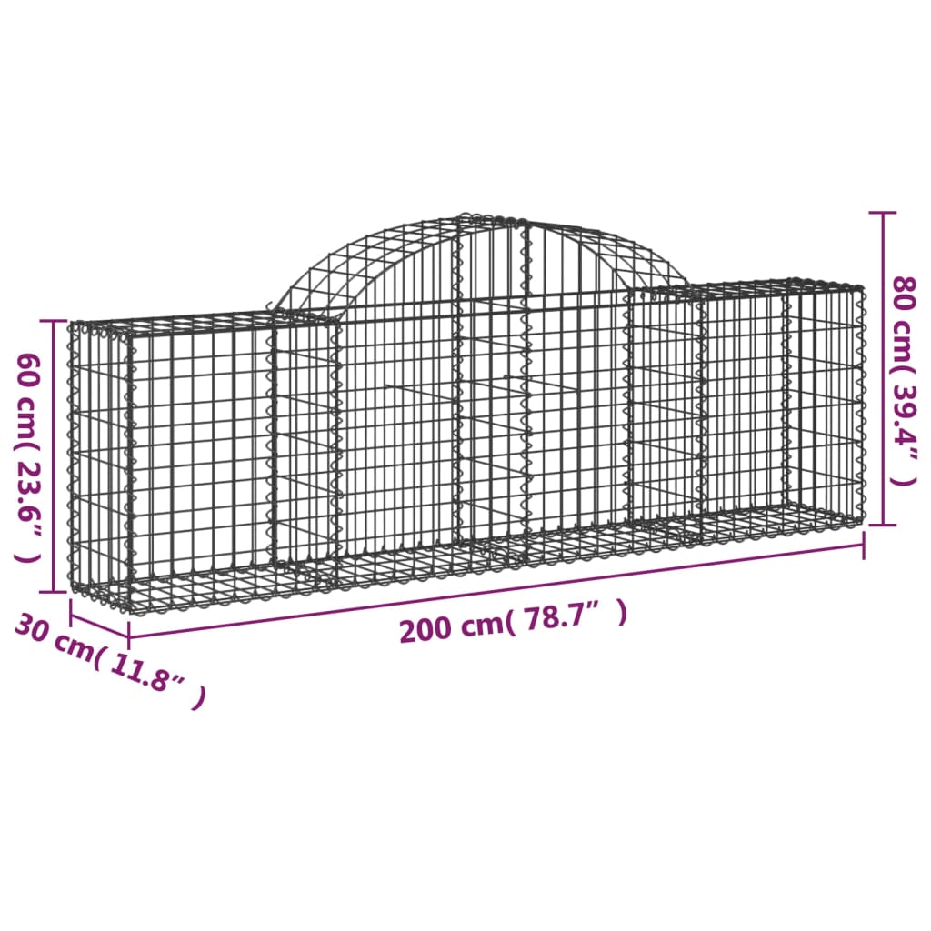 vidaXL Schanskorven 13 st gewelfd 200x30x60/80 cm gegalvaniseerd ijzer