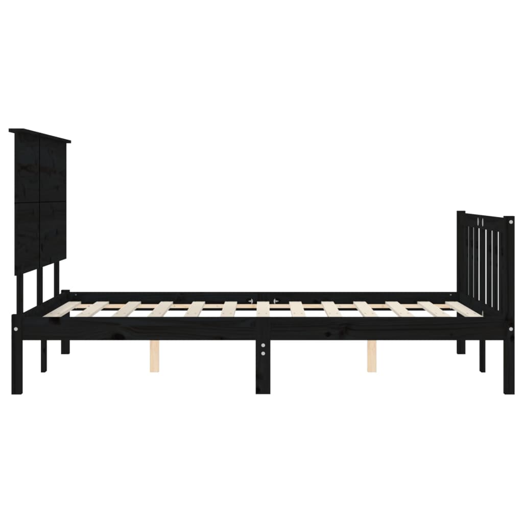 vidaXL Bedframe met hoofdbord massief hout zwart 140x200 cm