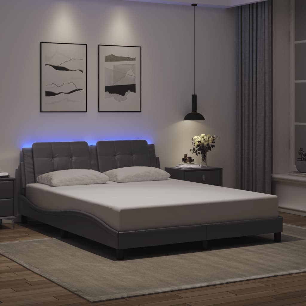 vidaXL Bedframe met LED-verlichting kunstleer grijs 160x200 cm