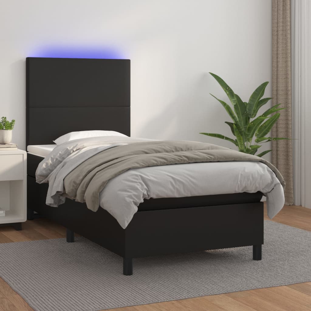 vidaXL Boxspring met matras en LED kunstleer zwart 90x190 cm