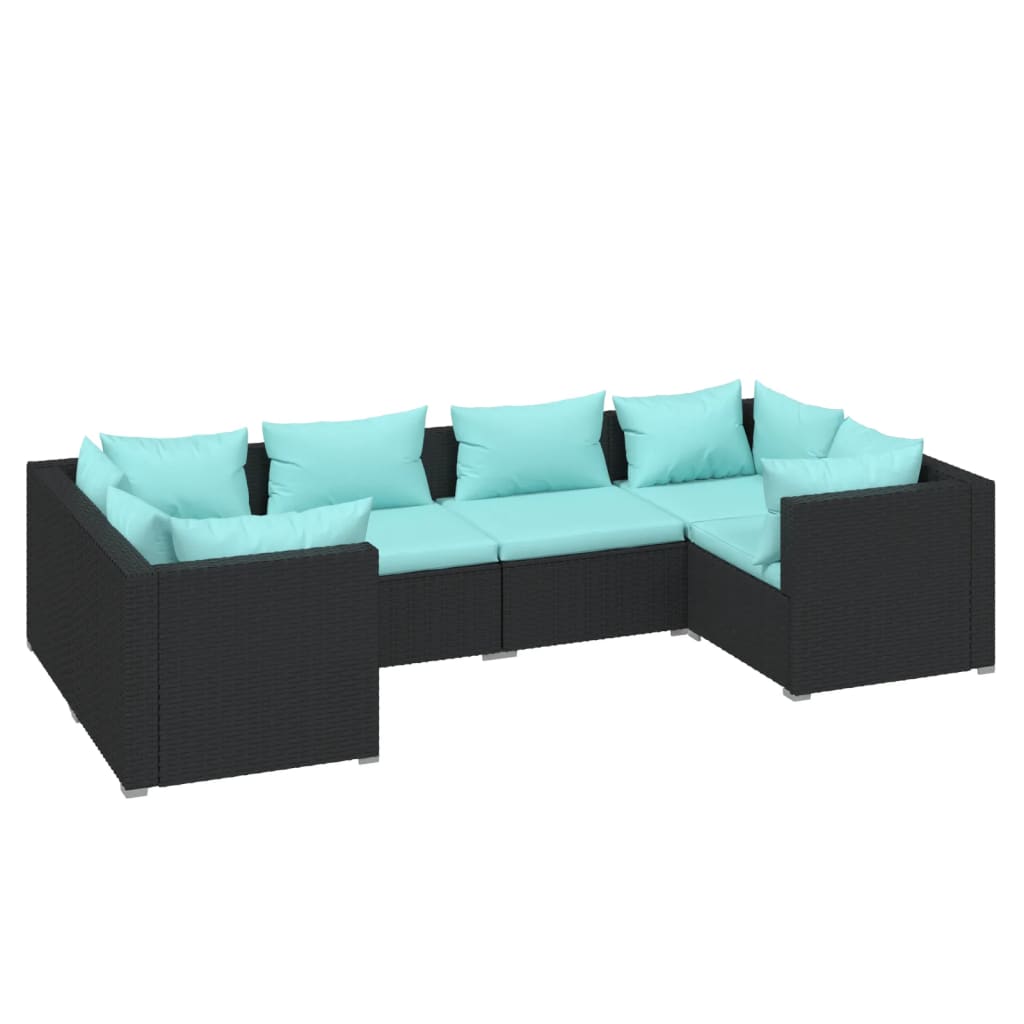 vidaXL 6-delige Loungeset met kussens poly rattan zwart