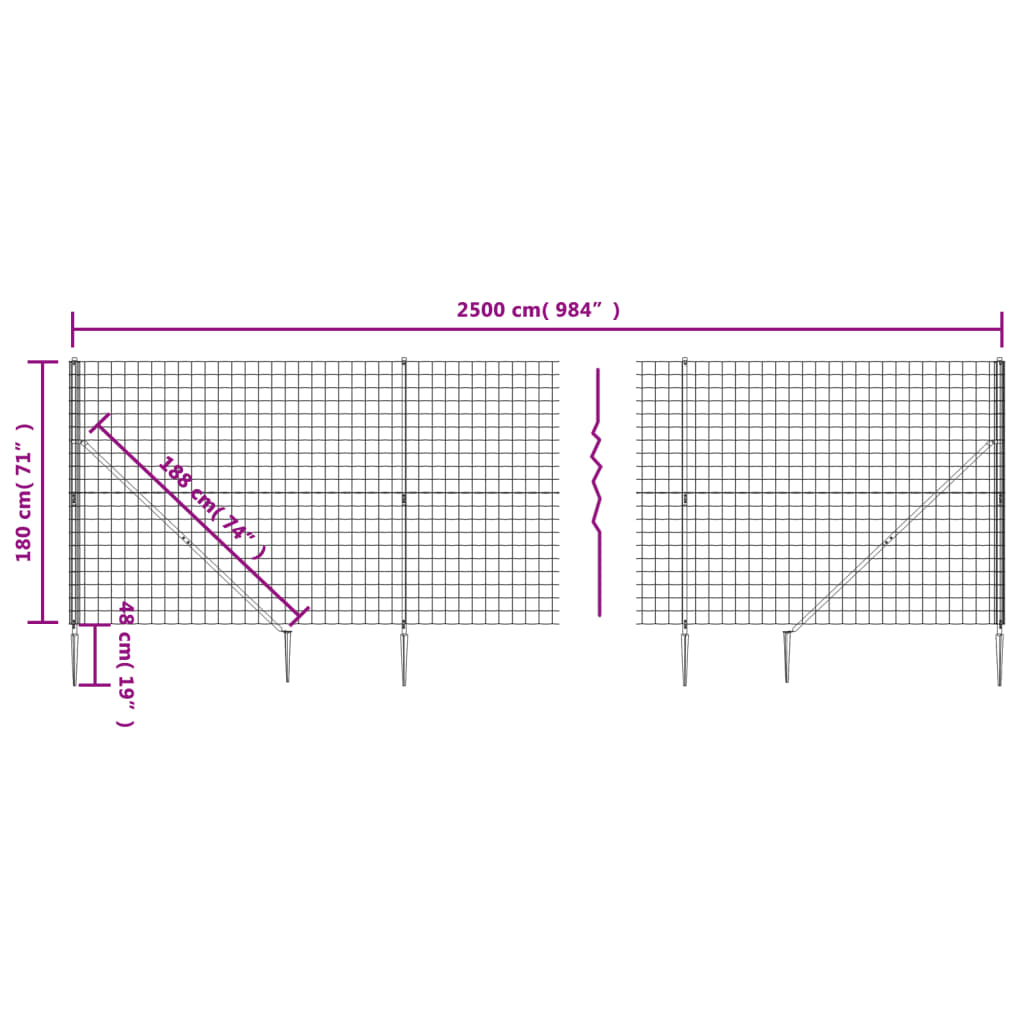 vidaXL Draadgaashek met grondankers 1,8x25 m antracietkleurig