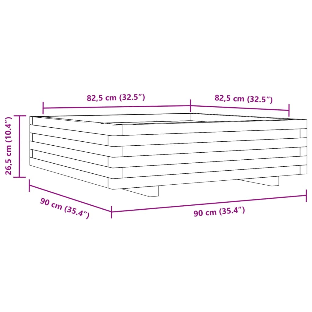 vidaXL Plantenbak 90x90x26,5 cm massief grenenhout