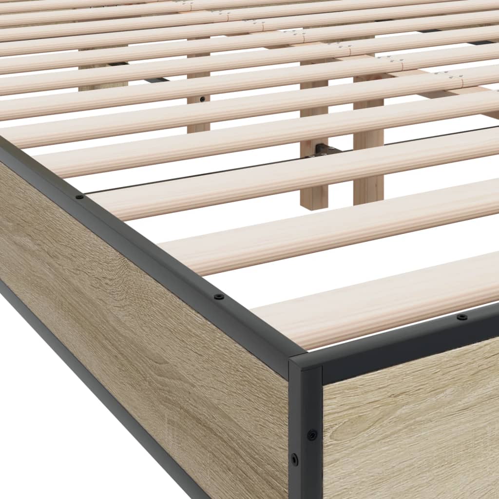 vidaXL Bedframe bewerkt hout metaal sonoma eikenkleurig 135x190 cm