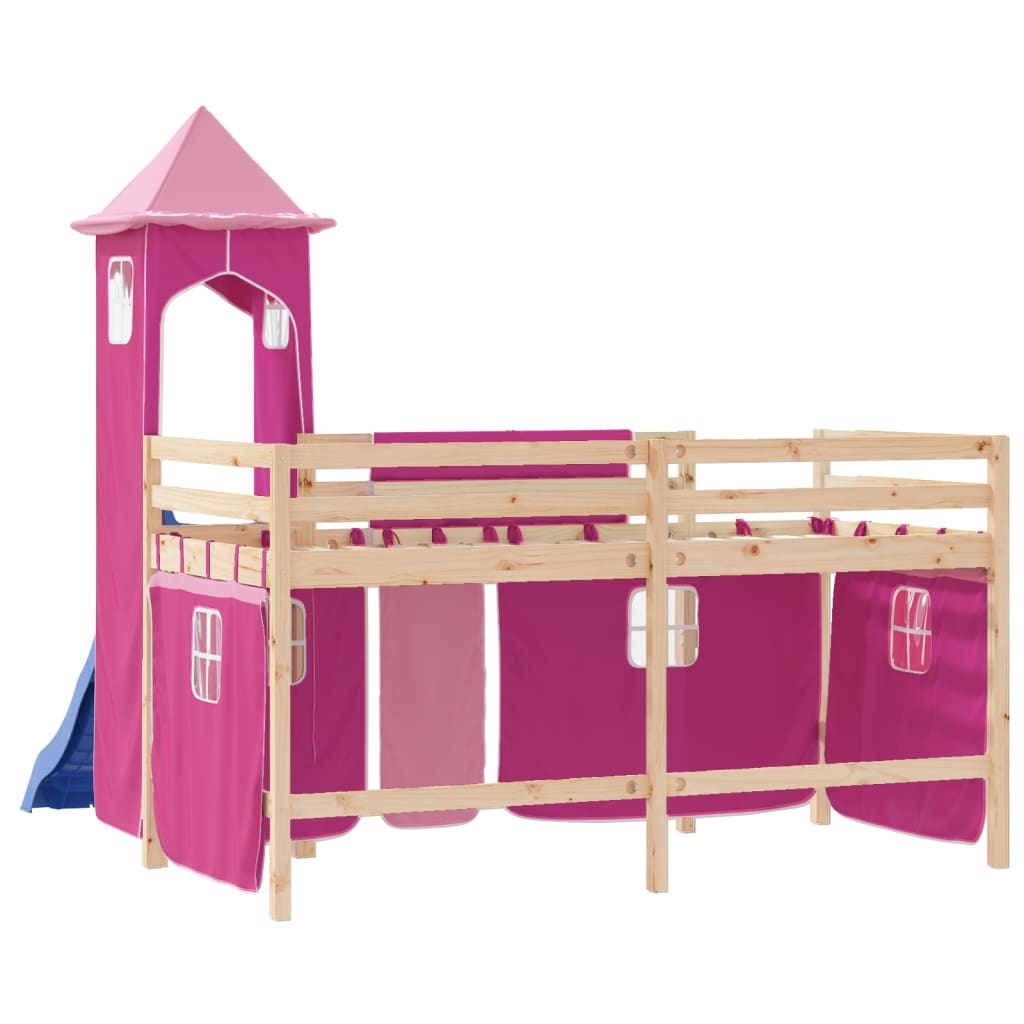 vidaXL Kinderhoogslaper met toren 90x190 cm massief grenenhout roze