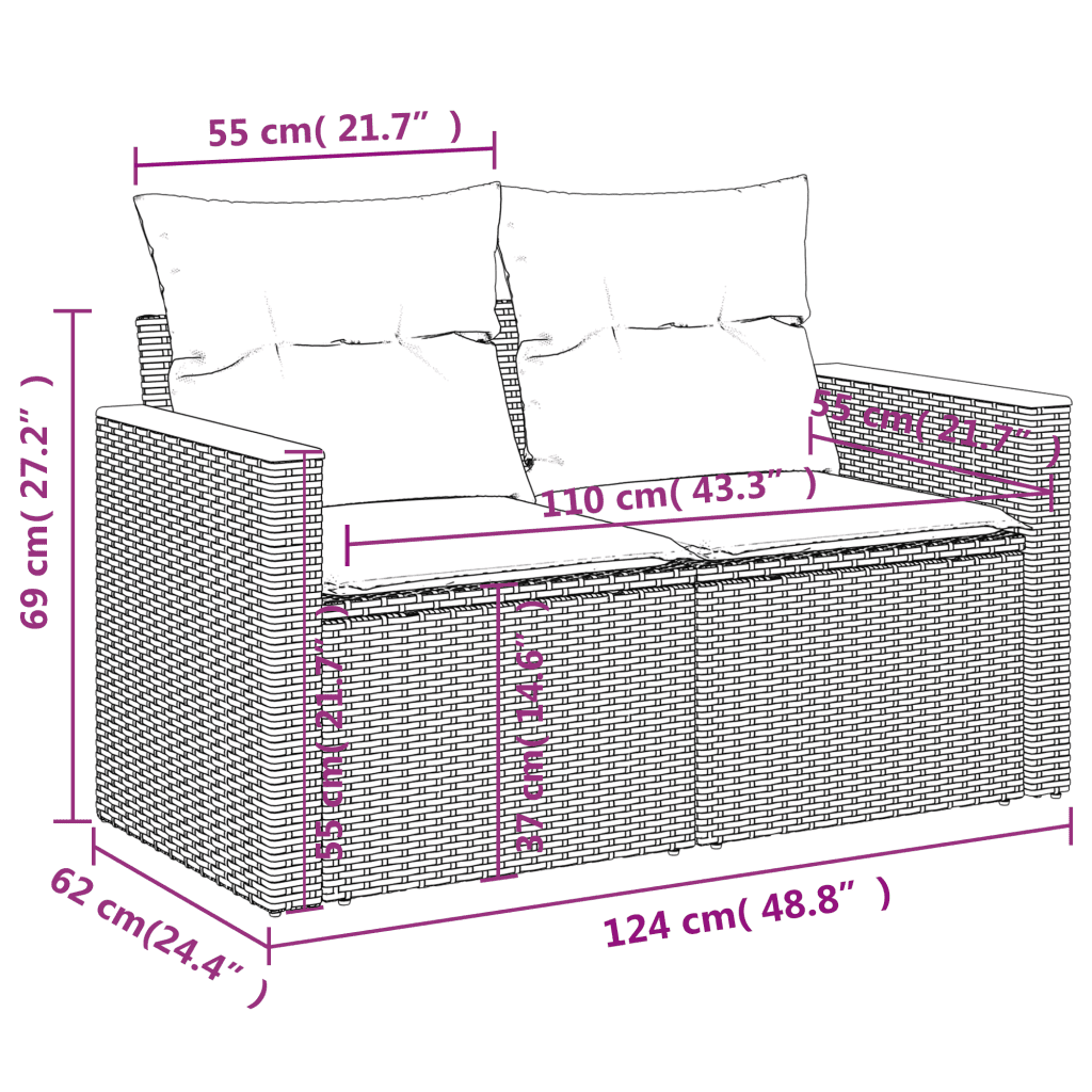 vidaXL 12-delige Loungeset met kussens poly rattan grijs