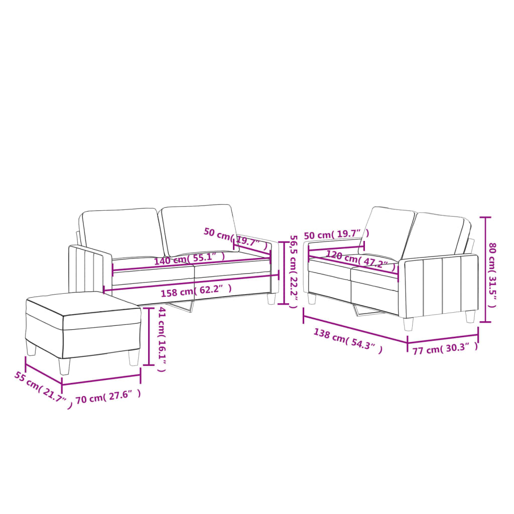 vidaXL 3-delige Loungeset met kussens kunstleer grijs