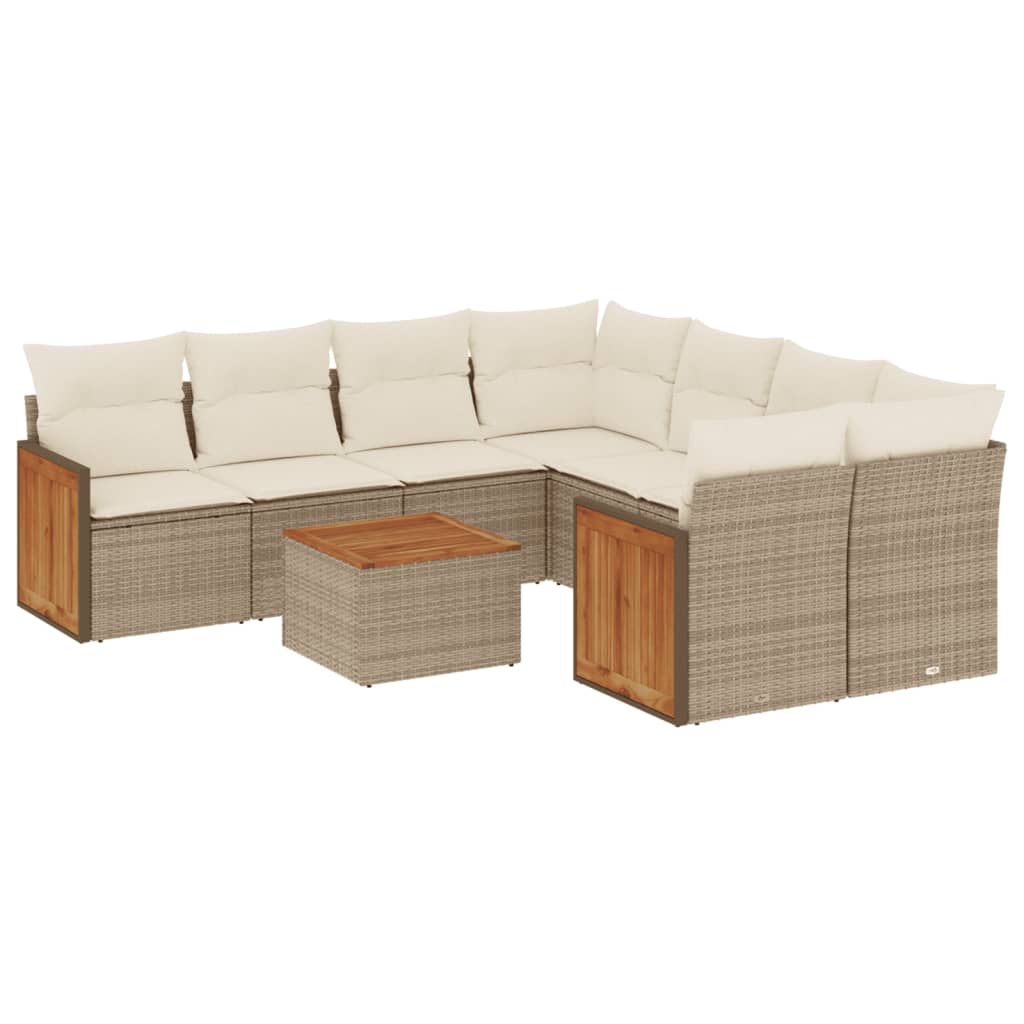 vidaXL 9-delige Loungeset met kussens poly rattan beige