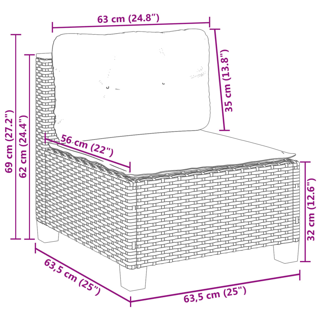 vidaXL 9-delige Loungeset met kussens poly rattan grijs