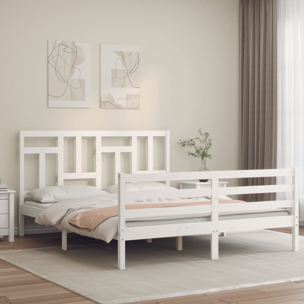 vidaXL Bedframe met hoofdbord massief hout wit