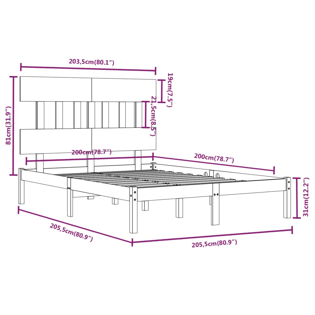 vidaXL Bedframe massief hout honingbruin 200x200 cm