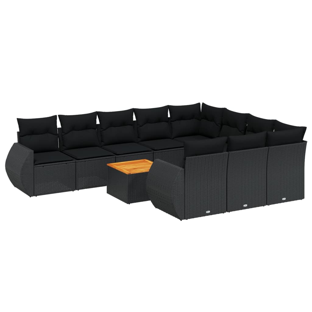 vidaXL 11-delige Loungeset met kussens poly rattan zwart