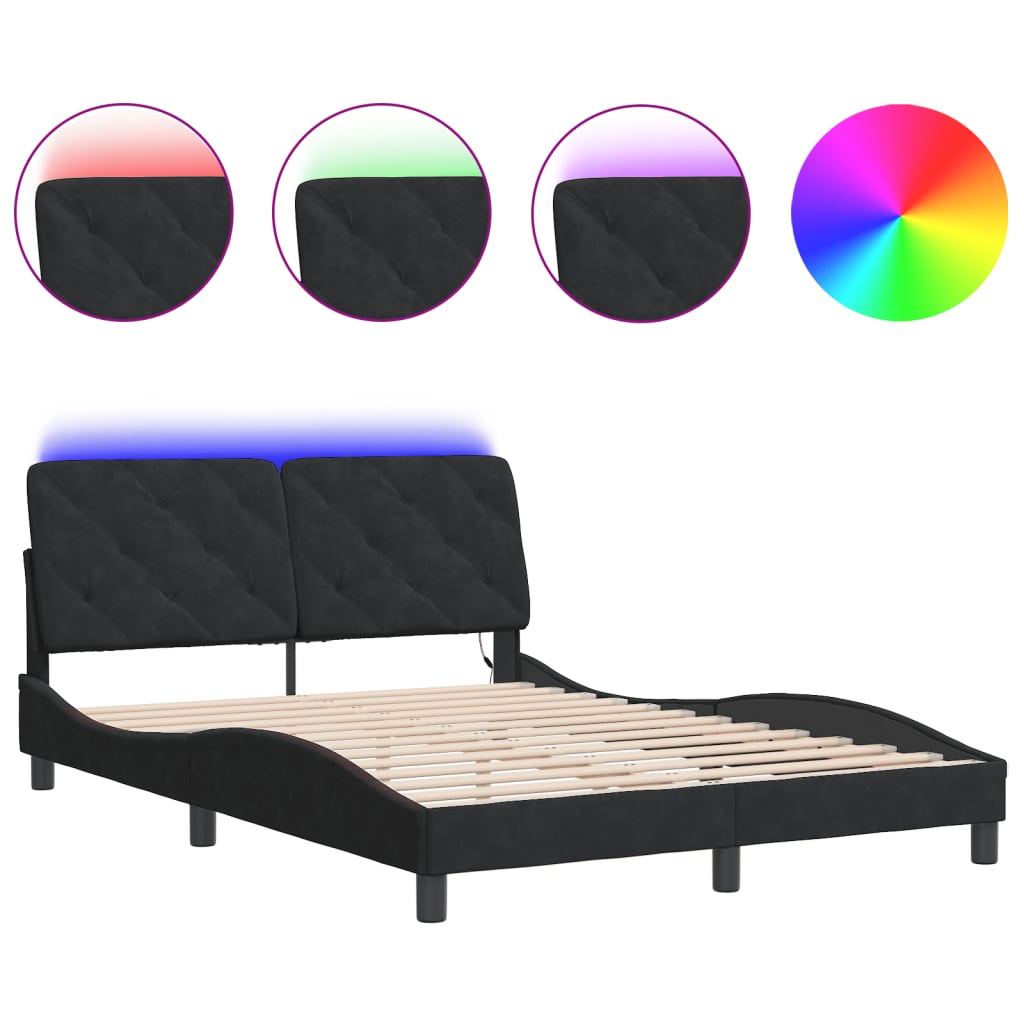 vidaXL Bedframe met LED-verlichting fluweel zwart 140x190 cm