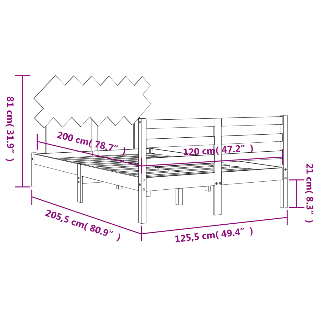 vidaXL Bedframe met hoofdbord massief hout zwart 120x200 cm