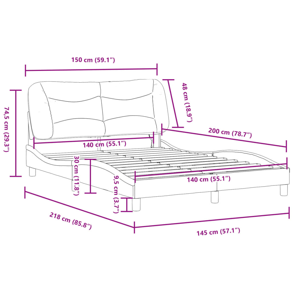 vidaXL Bedframe met LED-verlichting stof lichtgrijs 140x200 cm