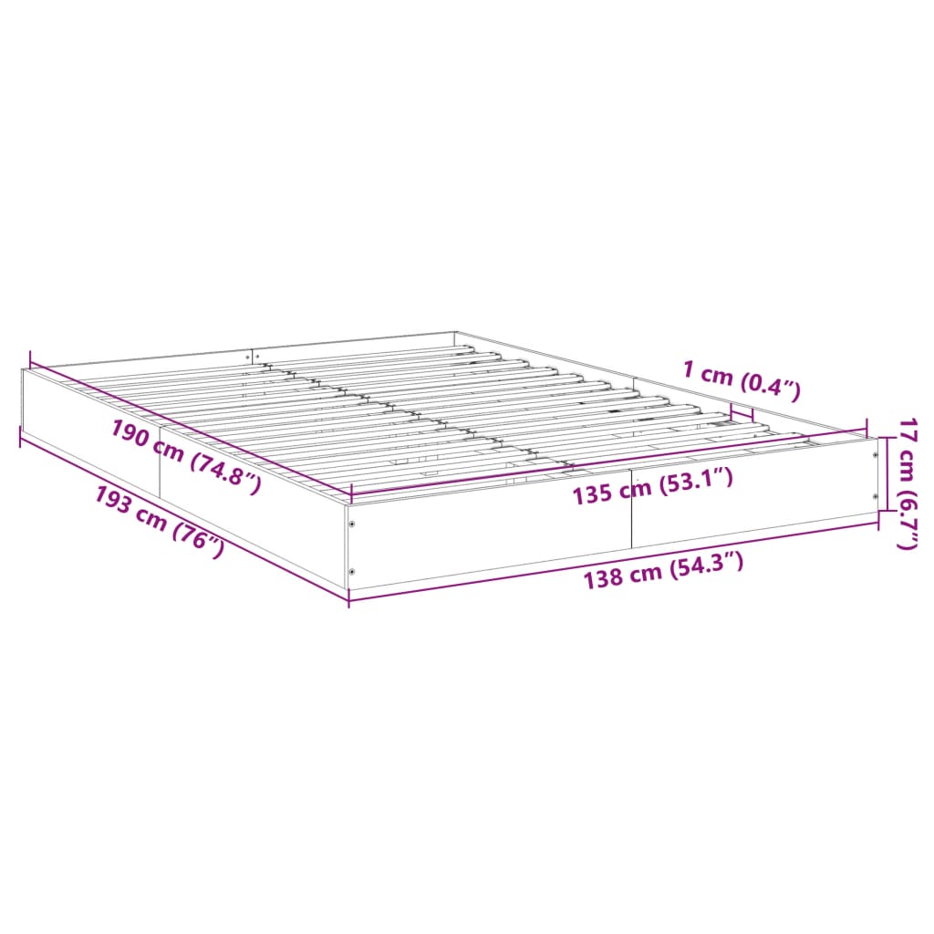 vidaXL Bedframe bewerkt hout gerookt eikenkleurig 135x190 cm