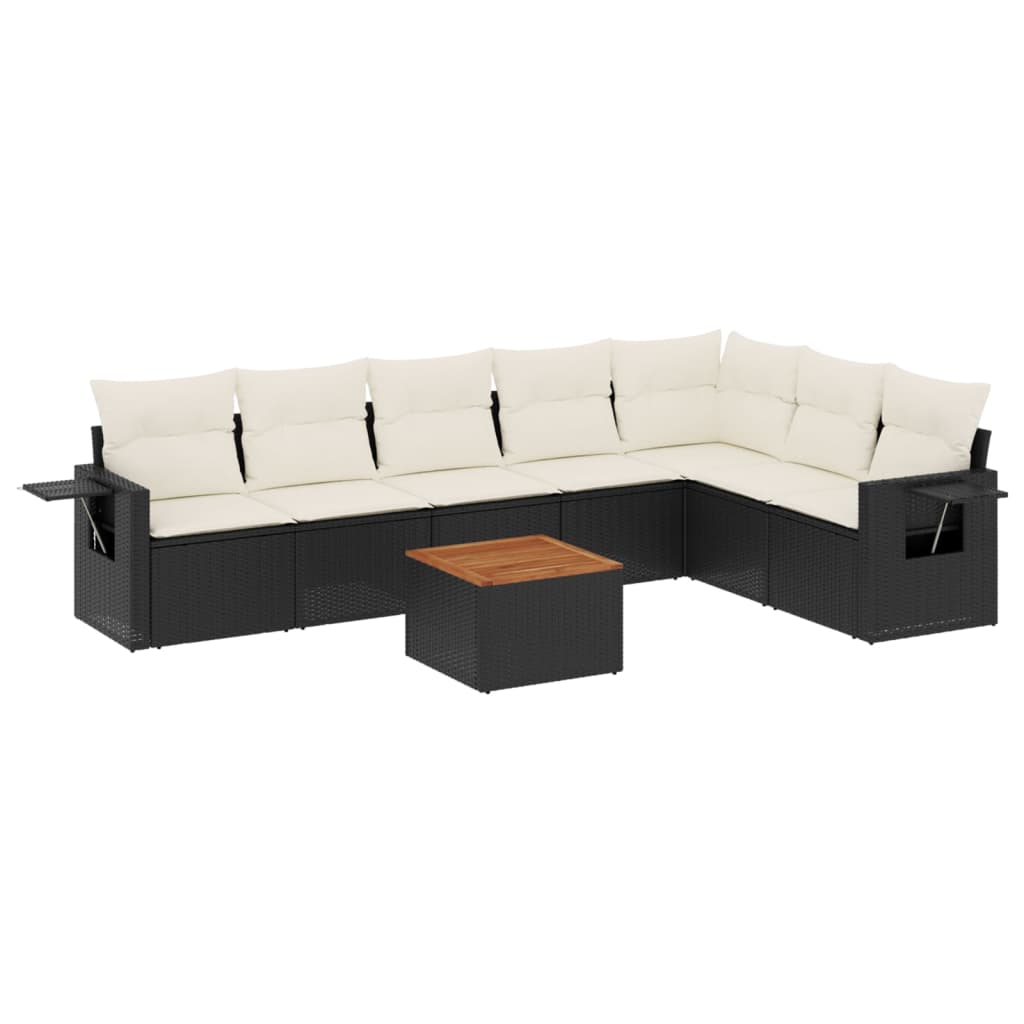 vidaXL 8-delige Loungeset met kussens poly rattan zwart