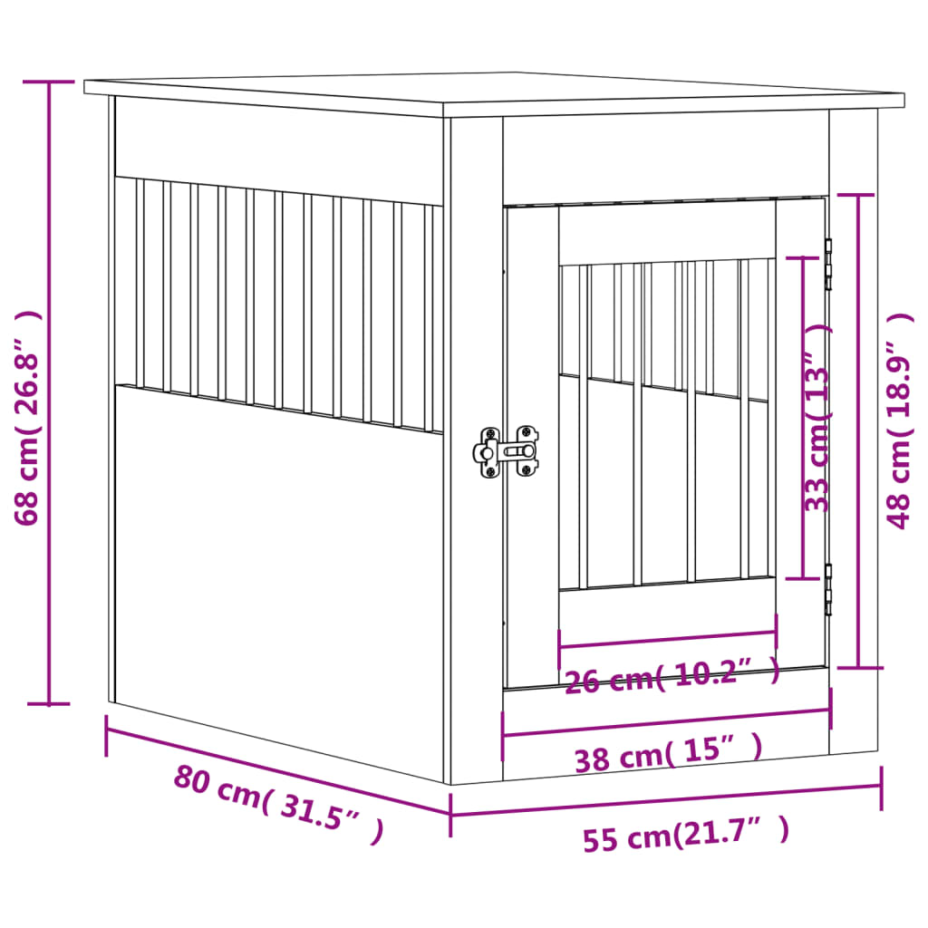 vidaXL Hondenbench 55 x 80 x 68 cm bewerkt hout gerookt eikenkleurig