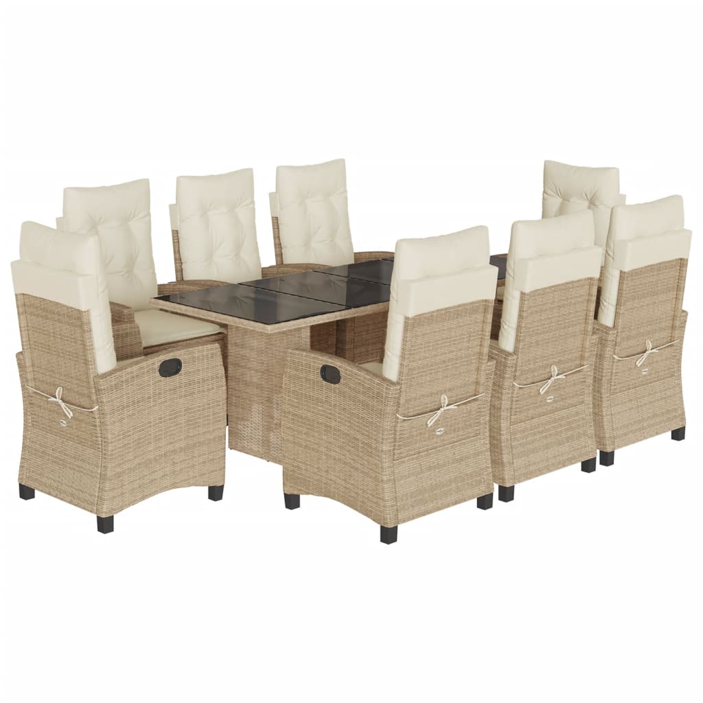 vidaXL 9-delige Tuinset met kussens poly rattan beige