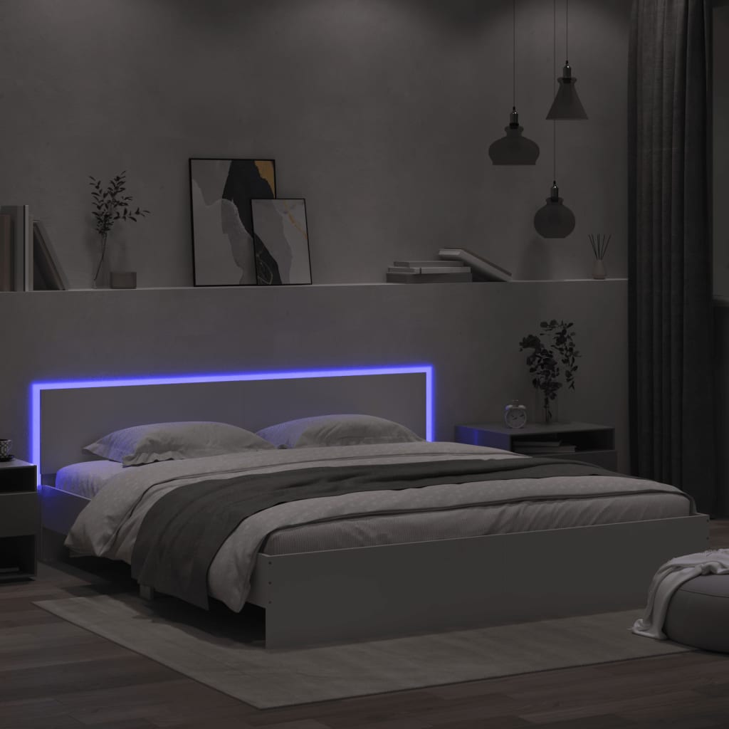 vidaXL Bedframe met hoofdeinde en LED-verlichting wit 200x200 cm