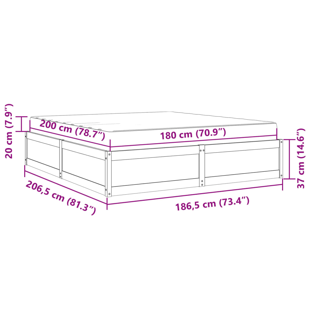 vidaXL Bed met matras massief grenenhout wit 180x200 cm