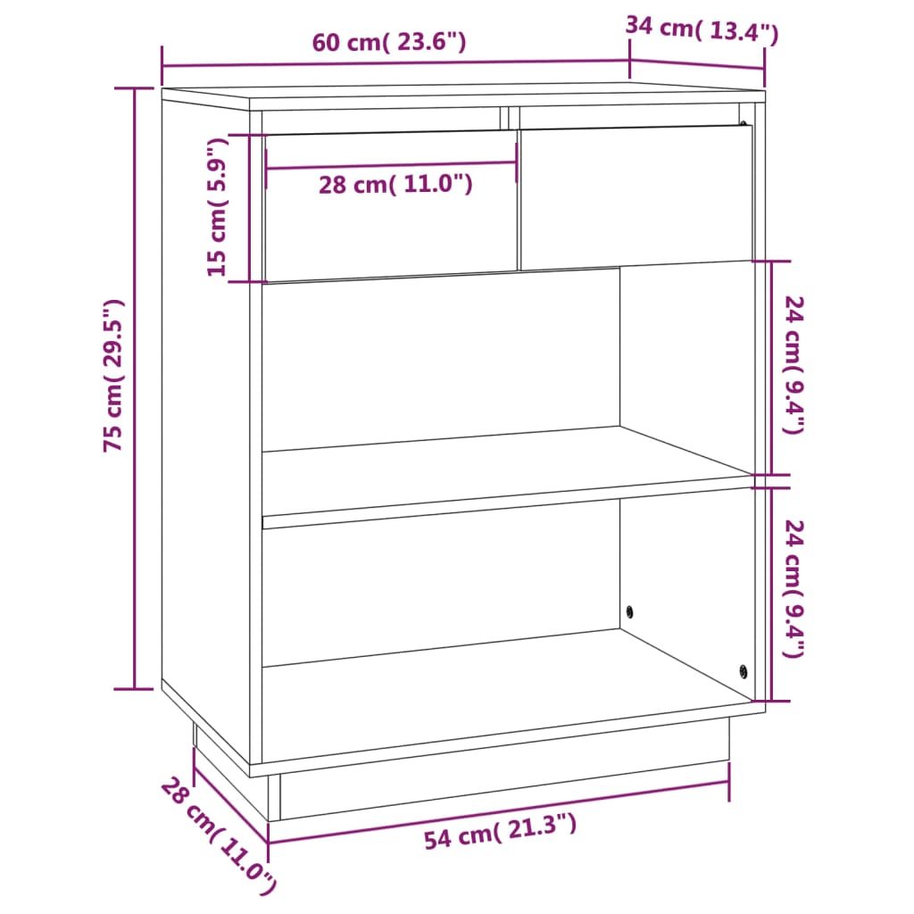 vidaXL Wandkast 60x34x75 cm massief grenenhout