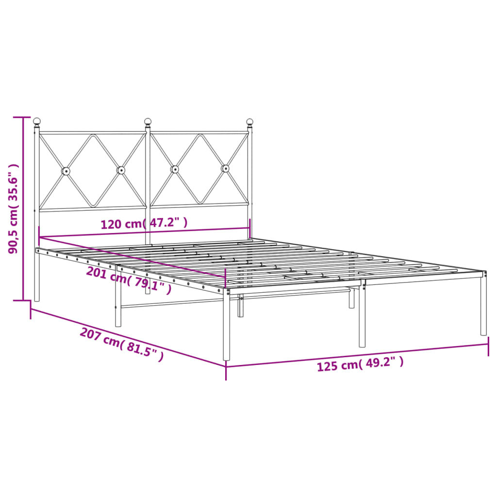 vidaXL Bedframe met hoofdbord metaal zwart 120x200 cm