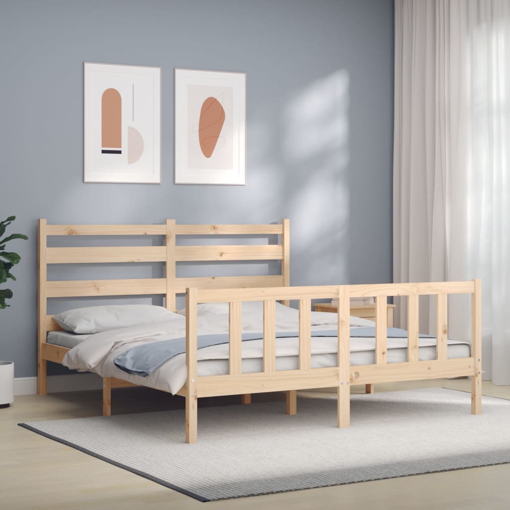 vidaXL Bedframe met hoofdbord massief hout