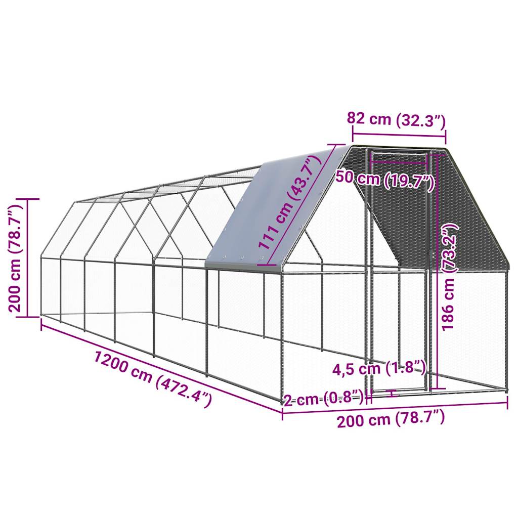 vidaXL Kippenhok 2x12x2 m gegalvaniseerd staal