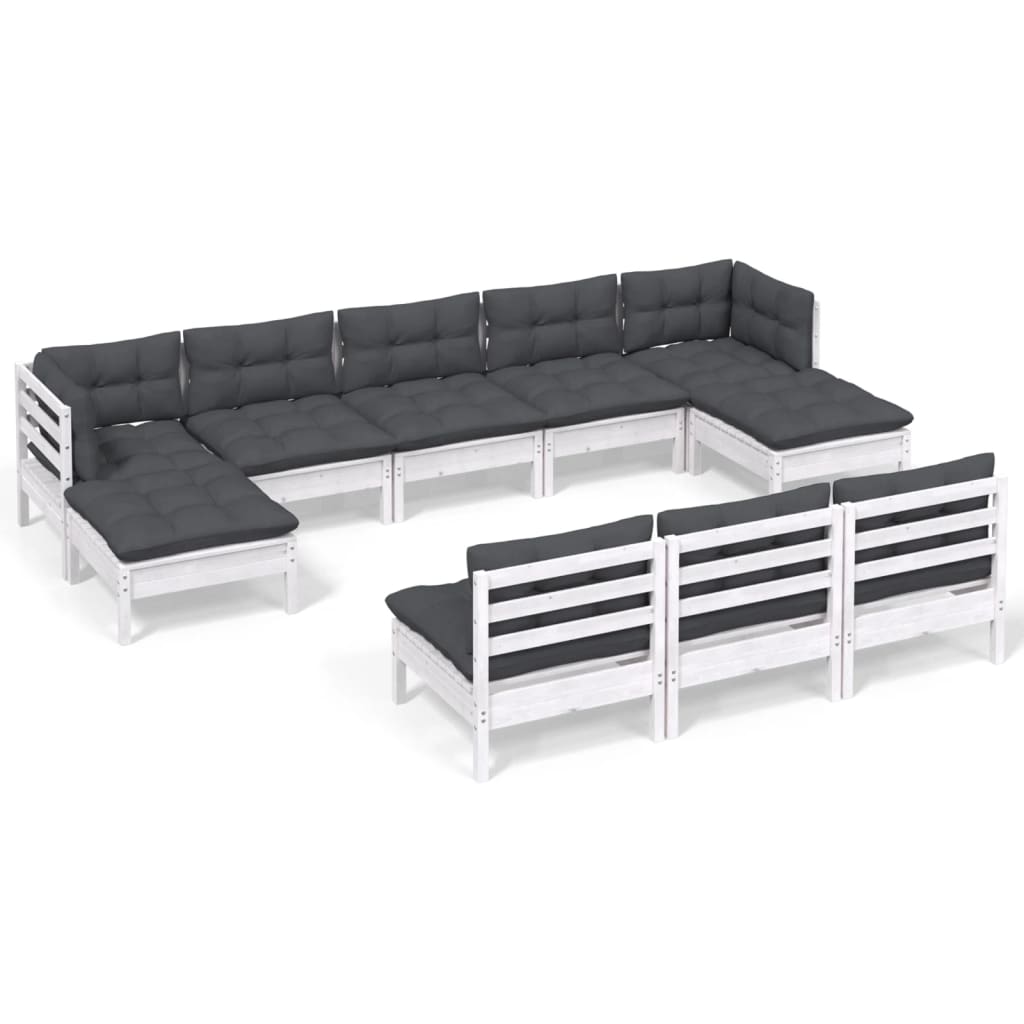 vidaXL 10-delige Loungeset met kussens grenenhout wit