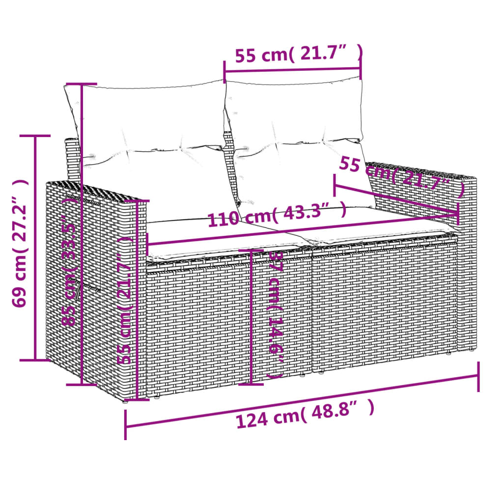 vidaXL 14-delige Loungeset met kussens poly rattan grijs