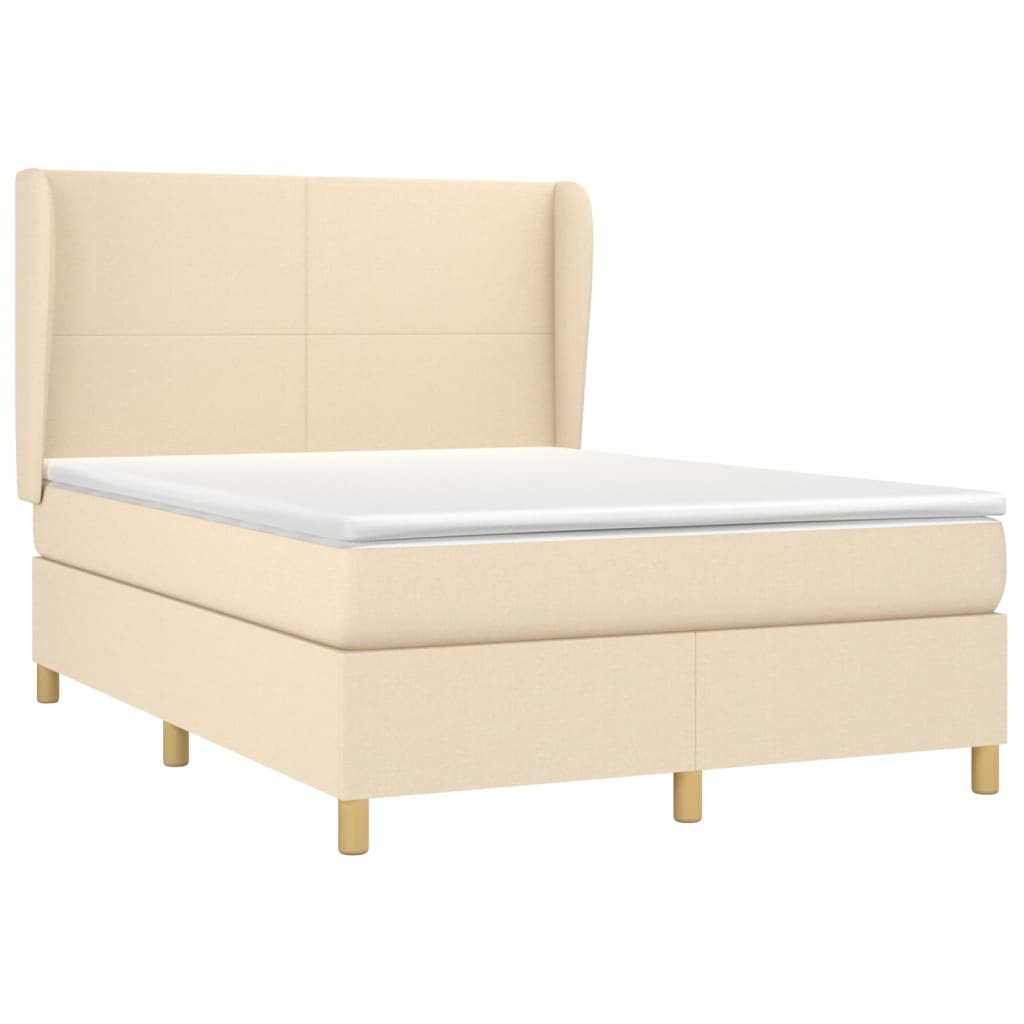 vidaXL Boxspring met matras stof crèmekleurig 140x190 cm